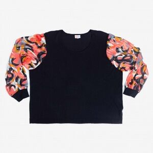 LuLaRoe Penny - Black Blouse with Multicolor Sleeves